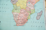 Southern Africa and Indian Ocean section of the antique Nystrom pull down map.