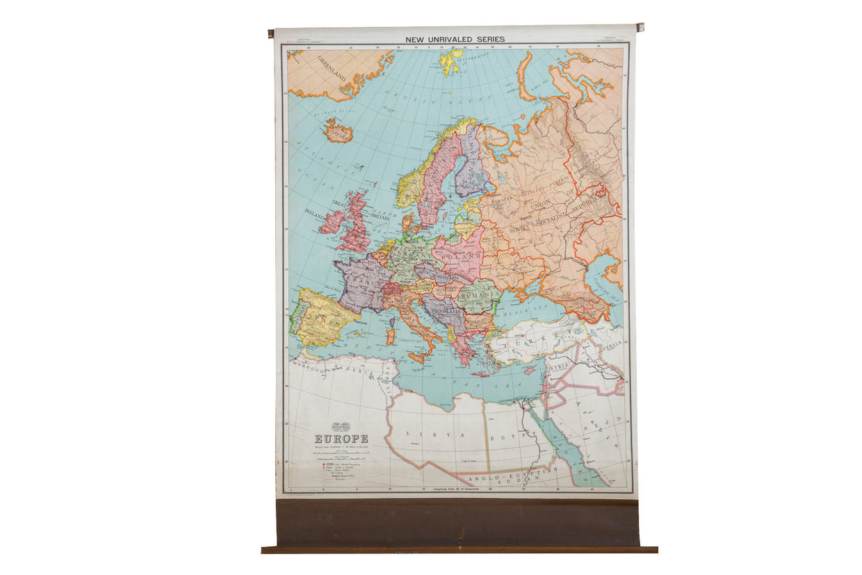 Antique Nystrom Pull Down Map of Europe // ONH Item 2471