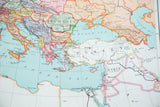 Geographic map of Turkey, Syria, and Black Sea in vibrant vintage pastel colors.
