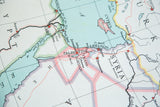 Close-up of the vintage Nystrom map showing Egypt, Palestine, and Syria with red borders.