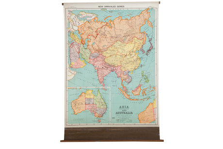 Antique Nystrom Pull Down Map of Asia/Australia // ONH Item 2472