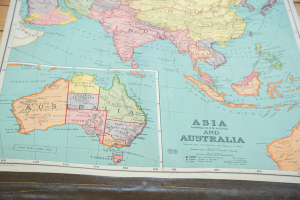 Antique Nystrom Pull Down Map of Asia/Australia // ONH Item 2472 Image 1