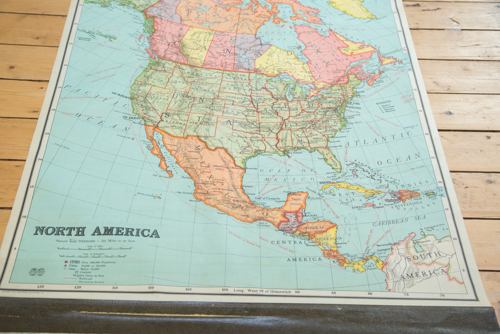 Antique Nystrom Pull Down Map of North America // ONH Item 2473 Image 1