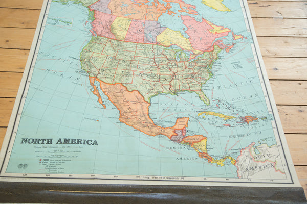 Antique Nystrom Pull Down Map of North America // ONH Item 2473 Image 1