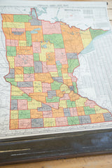 Vintage Nystrom map section showing vibrant pastel southern Minnesota counties and roller.