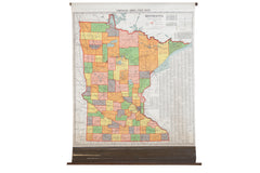 Antique Nystrom Pull Down Map of Minnesota // ONH Item 2475