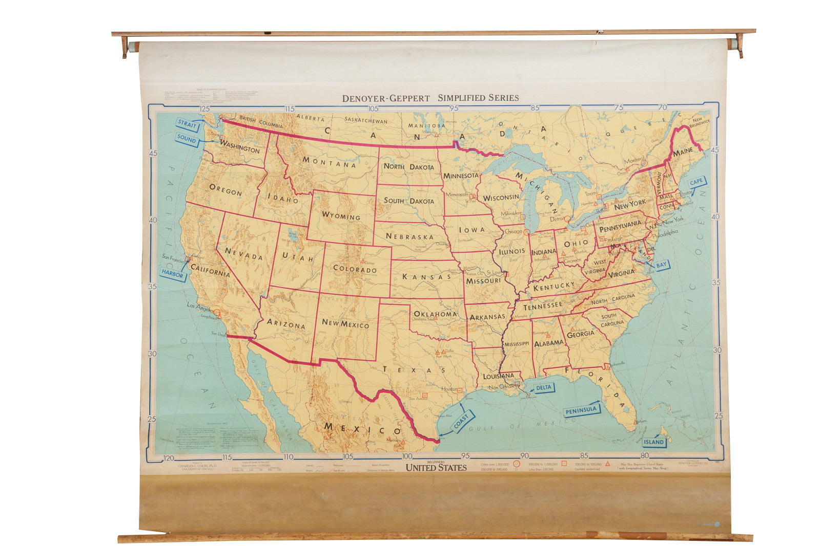 Vintage 1960s Denoyer Geppert USA Pull Down Map