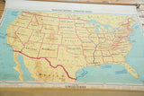 Vintage 1958 Denoyer Geppert USA map with pale yellow states, light blue oceans.