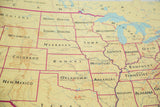 Central US states on vintage Denoyer Geppert map, pale yellow land, blue water, large typography.