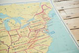 Vintage 1958 USA map detail with pale yellow Mid-Atlantic states, blue Atlantic Ocean.
