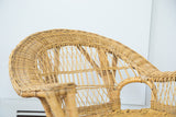 Close-up of natural woven wicker back and armrest on the boho child's chair.