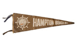 Hampton Beach NH 1950s vintage felt flag pennant with sailboat in ship wheel, 8x23 inches.