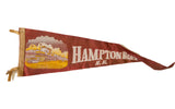 Vintage Hampton Beach NH Casino felt pennant, maroon with yellow building illustration and creases.