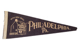 Vintage Philadelphia felt pennant, beige Betsy Ross House on dark felt, 8