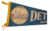 Vintage Detroit felt pennant detail, tan skyline graphic and 
