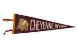 Vintage felt pennant for Cheyenne Wyoming, burgundy, with Native American profile, circa 1950s.