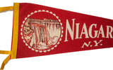 Vintage Niagara Falls NY felt pennant with red texture and yellow trim.