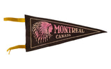 Vintage 1950s Montreal Canada felt flag, dark, with pink feathered headdress design.