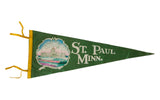 Vintage green felt pennant flag, Saint Paul Minn. State Capitol art and yellow ties.