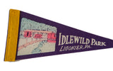 Vintage Idlewild Park felt pennant, with yellow binding and colorful park graphic.
