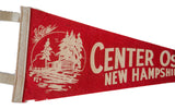 Vintage red felt Center Ossipee pennant detail, white pine tree illustration and creases.