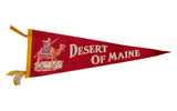 Vintage red felt Desert of Maine pennant with camel rider graphic, 9