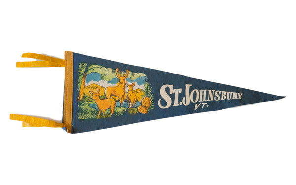 St. Johnsbury VT. with Deer Green Vintage Felt Flag // ONH Item 2551