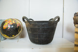 Large dark recycled rubber basket with textured grid pattern and aged finish, 19x19x12.