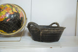 Dark, textured recycled rubber basket with two integrated handles, measuring 16x16x6 inches.