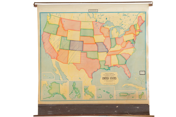 Vintage 1930s Crams Pull Down Map // ONH Item 2560