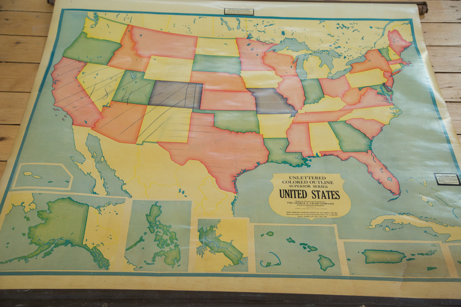 Vintage 1930s Crams Pull Down Map // ONH Item 2560 Image 1