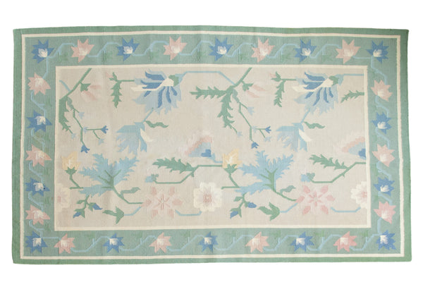 5x8.5 Vintage Minimalist Green Dhurrie Carpet // ONH Item 2594