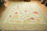 Vintage Dhurrie rug border and field, with scrolling yellow and blush floral patterns.