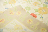 Vintage Dhurrie rug corner detail showing flatweave back and colorful floral pattern.