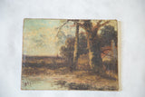 Antique miniature landscape painting depicting a rustic scene with muted tones, 12x9 inches.