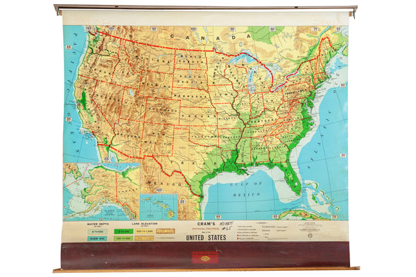 Vintage Crams USA Pull Down Map // ONH Item 2606