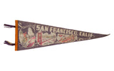 Plum purple vintage San Francisco felt pennant with Chinatown, Golden Gate Bridge, 9x24.