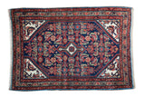 Fine hand-knotted Vintage Tajabad rug, rich indigo field, diamond medallion, Herati motif, 2'9