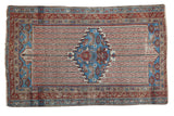 Antique Malayer rug with brilliant ruby red, aqua blue, and cream geometric field patterns.