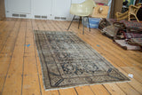 Distressed vintage Hamadan runner with wide border and allover herati motif in muted teal.