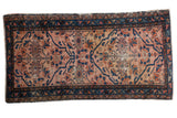 Antique Lilihan rug, blush rose field, indigo double medallions with splayed floral patterns. 3'4