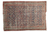 Distressed Antique Malayer rug, dark navy herati motif, terra cotta Serbend border, 4'4