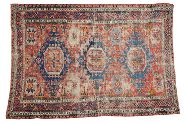 4x6.5 Distressed Antique Soumac Caucasian Rug // ONH Item 2658