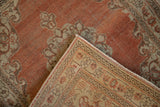 View revealing the hand-knotted foundation of the antique distressed Tabriz rug.