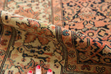 Finely woven banded border of antique Farahan Sarouk rug with intricate lotus and madder red.