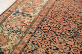 Antique Farahan Sarouk: lotus flowers in border, herati pattern, terra cotta, indigo.