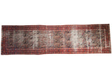 Distressed antique Malayer runner, allover paisley pattern in dark blue, cerulean, and candy red.