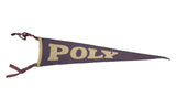 Antique Poly felt banner, deep blue with cream hand-sewn letters and burgundy ties.