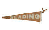 Antique Reading wool felt pennant, tan with cream hand-sewn letters, historic wear.