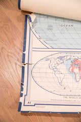 Distressed left border and bottom detail of Vintage Denoyer Geppert World Map.